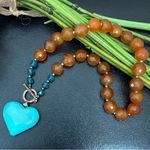 Handmade Agate Stone Crystal Faux Turquoise Heart Pendant Toggle Chunky Necklace Photo 3