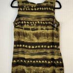 R & K Green Brown Tribal Print Sleeveless Maxi Shift Dress Size 8 Button Accents Photo 0