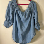 Who What Wear  Blue On or‎ Off Shoulder Ruffled Cuffed Sleeve Blouse Size Large Photo 0