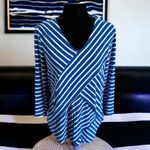 Chico's Womens Top Sz 1 M 8 Blue White Miraculous Stripe Tiered Knit Photo 6