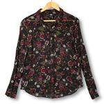 Paige EUC  Floral Sheer Long Sleeve Button Up Shirt  Blouse Women's M Black Photo 0