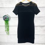 Bozzolo Little Black Bodycon Knit Dress with Sheer Mesh Trim Size Large Photo 3