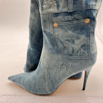 Stylish Blue Denim Heeled Boots Size 10 Photo 0