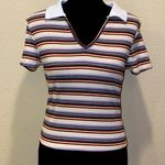 Papaya Striped Knit V-Neck Shirt Photo 0