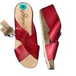 Yokono Red Leather Cross Strap Cork Platform Espadrille Wedge Sandals 6.5 resort Photo 2