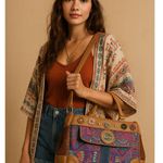 Boho Chic Multicolor Tapestry Handbag Falami Floral Accent Shoulder Bag Brown Photo 0
