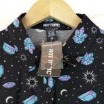 Hot Topic  Shirt Womens M Black Pastel Crystals Celestial Crop Button Up Goth Photo 12