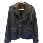 Y2K Classic 90s Minimalist Black Soft Genuine Leather Fitted Blazer Large Photo 2