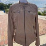 Cavalini  Y2K vegan leather tan camel zip front moto jacket. Size large. Photo 0