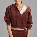 Anthropologie Daily Practice Velour Corduroy Hoodie Brown Plum Size XS Photo 0