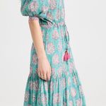Alicia Bell Lola Ruffle Cotton Silk Boho Tiered Maxi Cover Up Dress Teal Pink M Size M Photo 2