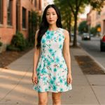 Jessica Howard  White Teal Floral Fit Flare Dress 10P Photo 1