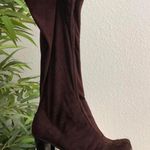 2000s Y2K Brown fabric suede knee high boots with 2.5” heel square toe Photo 1