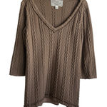 Nick & Me Women Tunic Sweater XL Taupe Mixed Media Cable Knit Boho Baybdoll Brown Photo 0