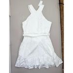 CIEBON Womens Dress Size L White Halter Patchwork Eyelet Belted Ruffle Hem Size L Photo 2