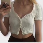 ZARA White Ruffled Button Up Ribbed Crop Top Photo 2