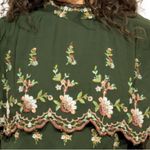 ZARA NWOT  Prairie Cottagecore
Green Floral Embroidered Sheer
Blouse L Photo 5