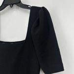 Club Monaco  Black Ribbed Knit Puff Sleeve Mini Dress Square Neck Size S Photo 2