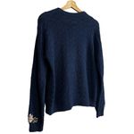 Vintage 80s 90s Navy Hand Knit Sweater w/ Floral Detail & Gold Stitching M/L Photo 9