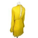 ASOS  Yellow Plisse Pleated V-neck Batwing Long Sleeve Tie Open Back Mini Dress 6 Photo 4