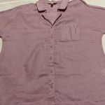 Garnet Hill  100% Linen Pink/Purple Short‎ Sleeve Button Up Shirt Size 4 Photo 0