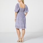 Nina Leonard  Ditsy Floral Smocked Puff Sleeve Dress Crinkle Knit XS Cottagecore Photo 1