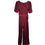 OnTwelfth Burgundy Belted Wide Leg Jumpsuit XL‎ Satin Puff Sleeve Formal Red Photo 1