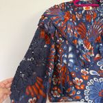 Farm Rio  Smocked Pineapple Flowers Long Sleeve Ruffle Top in Navy Blue Large Photo 2