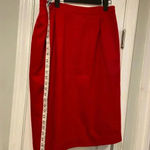 Red 100% Wool Knee Length Pencil Skirt Lined Pockets Zip Back Slit Size 14 Photo 1