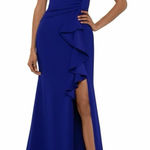 Betsy and Adam NWT  Womens Cobalt‎ Blue Ruffled Slit Sleeveless Boat Neck Gown 10 Photo 0