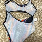 Ekouaer  Black and Blue multicolored One Piece Swimsuit with Cut-Out Design Photo 9