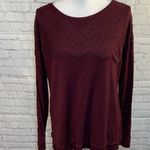 Xhilaration Long Sleeve T-Shirt w Lace Trim and Grommet Lace Up Back Burgundy-XL Photo 2