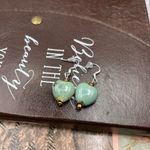 Light Blue Green Speckled Brown Beaded Handmade Porcelain Heart Boho Earrings Photo 4