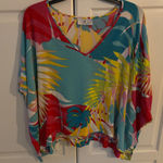 Hawthorn Blue V Neck 3/4 Sleeve Laser Cut Detail Blouse Women Large Photo 0