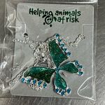 Helping Animals At Risk Butterfly Pendant Necklace Silver Tone Photo 0