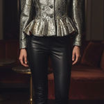 Vintage 90s Escada Brocade‎ Rococo Gold Metallic Peplum Avant Garde Blazer 42 Black Photo 1