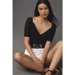 NWOT By Anthropologie Black Puff Sleeve Wrap Top Short Blouse Size M Size M Photo 2