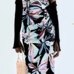 ZARA EUC Linen Blend Tropical Print Corset Ruched Midi Dress Size Small Photo 0