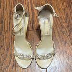Off White Satin Strappy Jeweled Heels Size 7 Photo 3