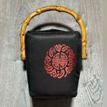 Tozai Home Black Satin Decorative Box Purse w/ Bamboo Handle Excellent Condition Size OS Photo 5