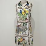 Vilagallo Tropical Print Shift Dress 10 Cotton Safari Elephant Toucan Resort Multiple Photo 1