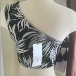 ZARA  Black and White One-Shoulder Crop Top Photo 1