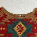Women's Crewneck Aztec Southwestern Print Sweater w/ Fringe Size Small Colorful Brown Photo 2