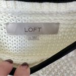 Loft Faux Leather Trim Cable Knit Sweater Ivory Size Large Photo 6