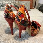 Iron fist LOCO KOKO PLATFORM HEELS Long Gone Orange Print w/ Charm on Strap sz 9 Photo 5