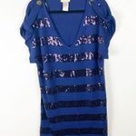 Baby Phat Blue Wool Blend Sequin Deep V-Neck Short Sleeves Sweater Dress Size 2X Photo 0