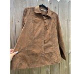 Tantrums Womens Size Large Brown Print Button Up Shirt Long Sleeve Square Button Photo 4