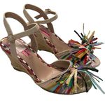 Betsey Johnson  Lizzie Colorful Rope Raffia Espadrille Wedge Sandal 6 New FLAW Photo 6