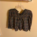 Carolina K orange & blue geometric floral silk blend blouse Size L Photo 2
