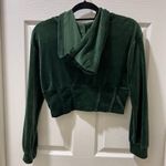 JOLIE & JOY Cropped Hoodie Sweater Womens Velour Green Pullover Long Sleeve SZ L Photo 1